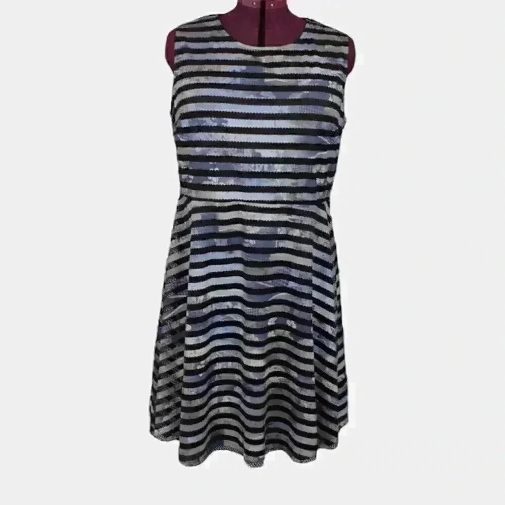 Penningtons Women’s Fit & Flare Dress 1X Striped Sleeveless Scoop Neck Lined